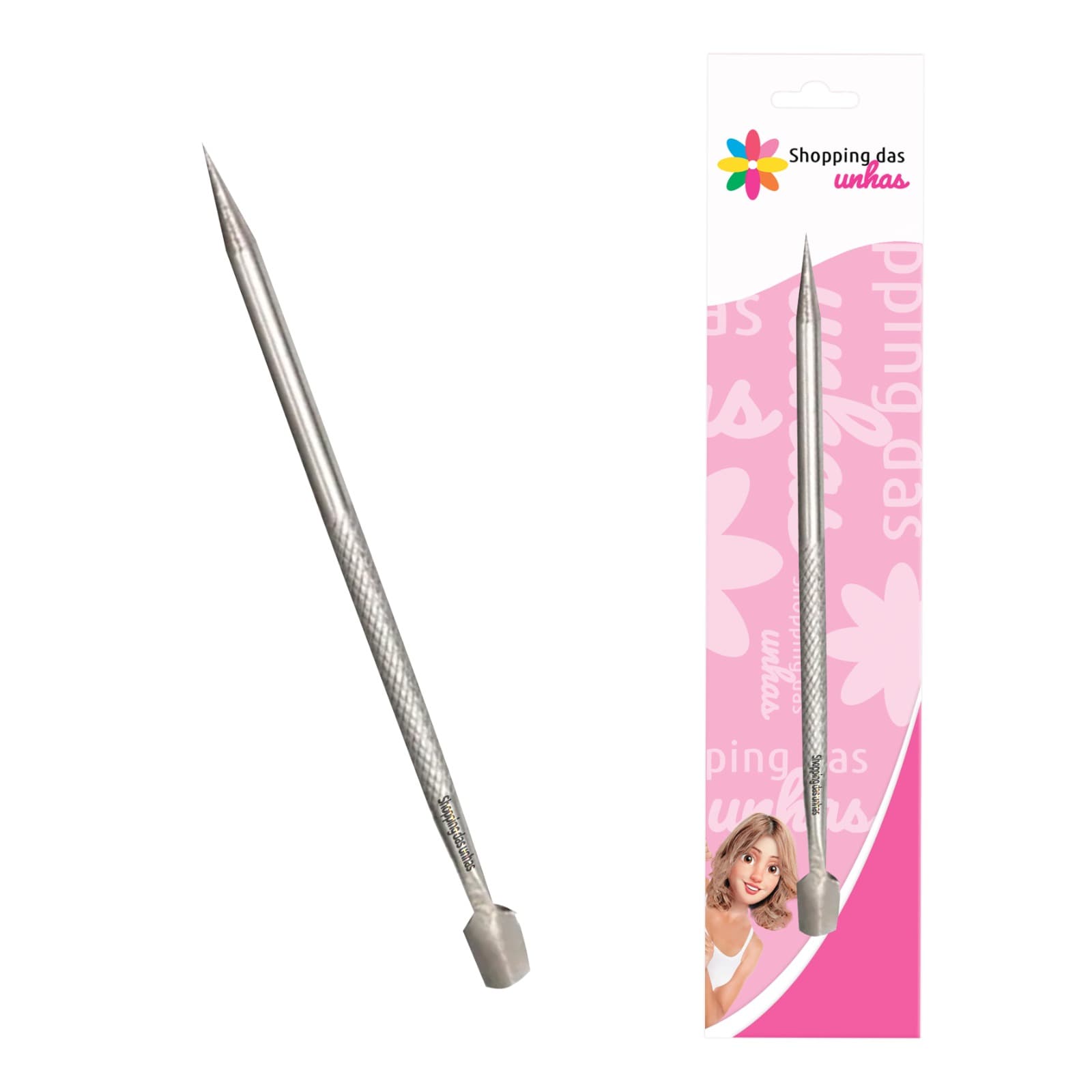 Palito com Espátula Inox 10683 Shopping das Unhas