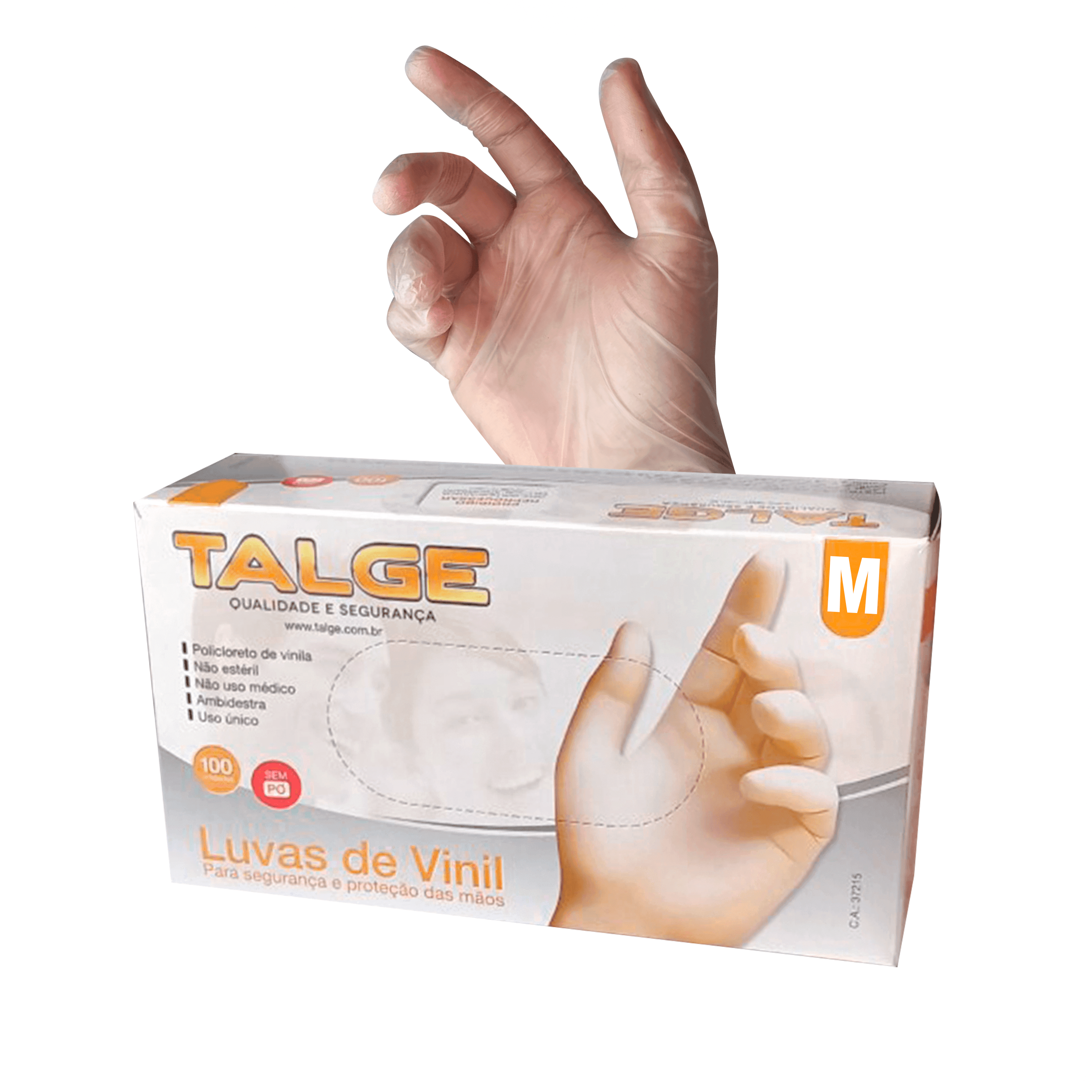 Luvas de Vinil M Sem Pó Talge 100 unidades