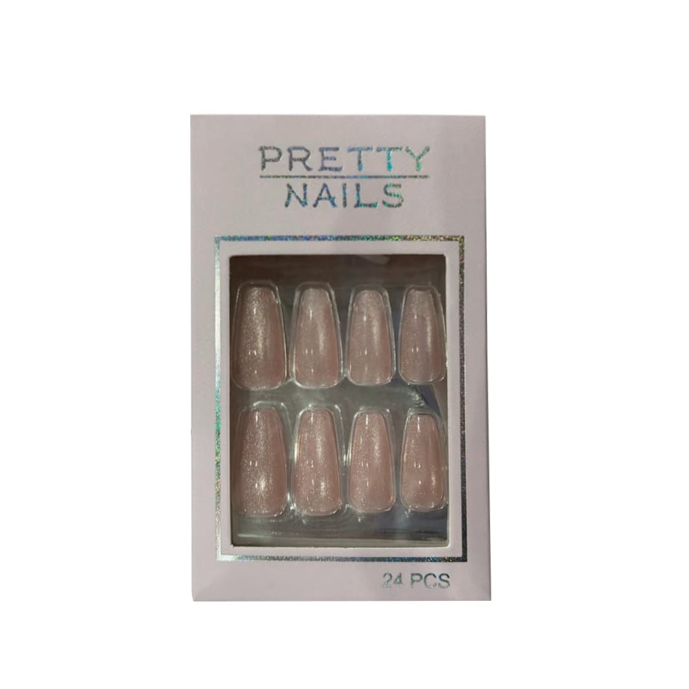 Unha Postiça Olho de Gato Pretty Nails Rosa Claro Glitter 24 Unidades