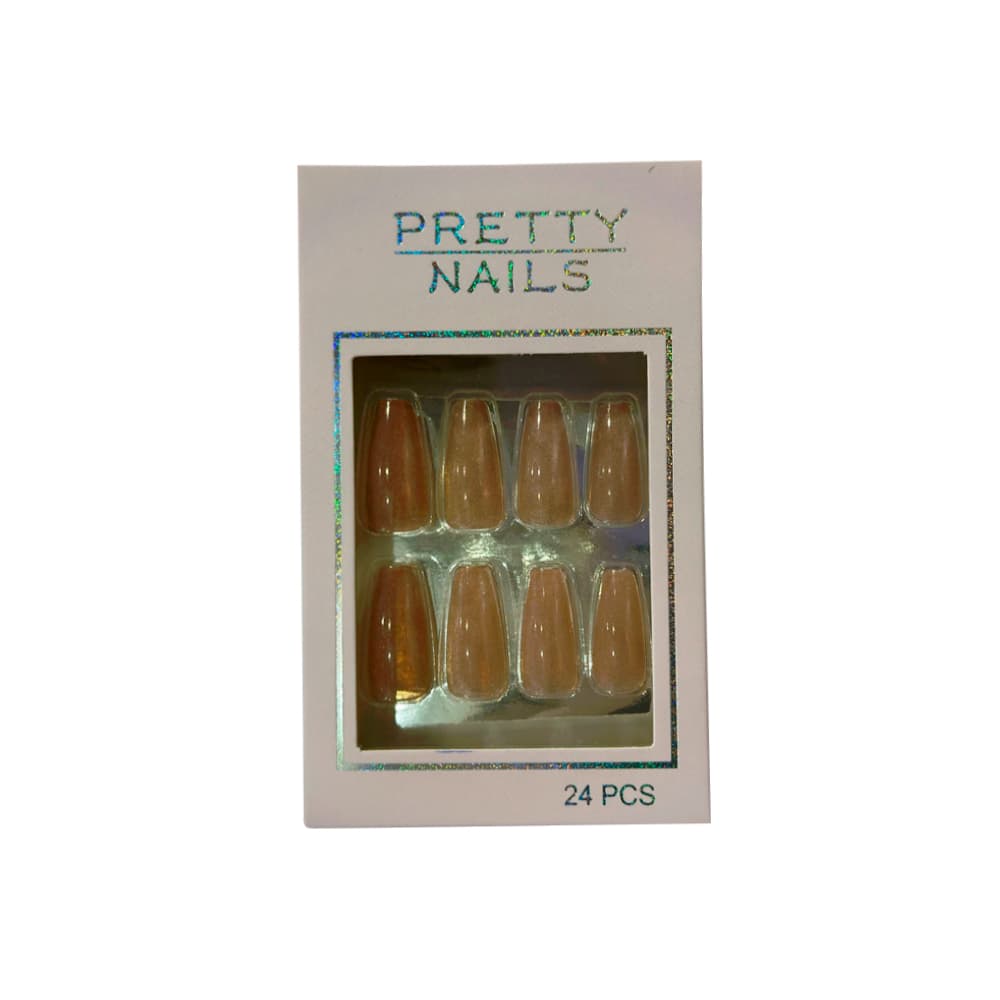 Unha Postiça Olho de Gato Pretty Nails Nude Glitter 24 Unidades
