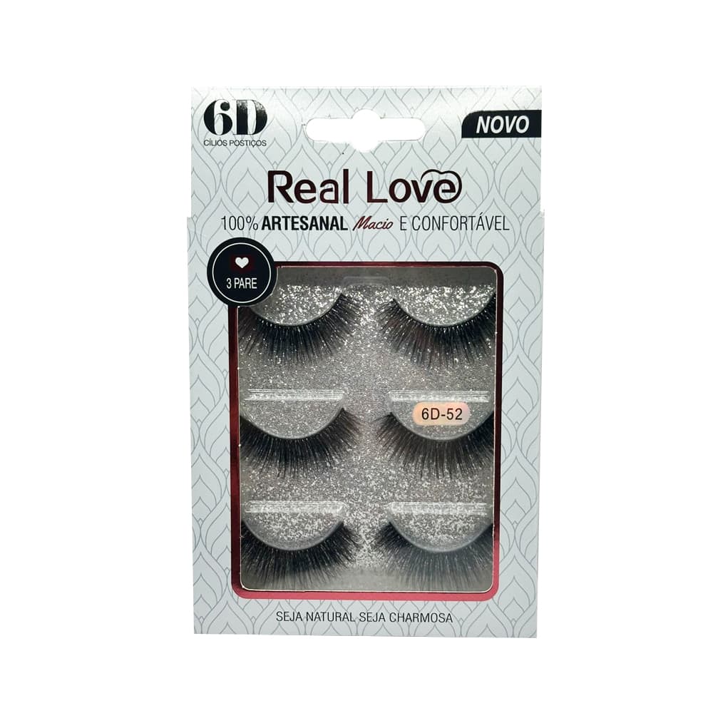 Cílios Postiço 6D-52 Real Love 3 Pares