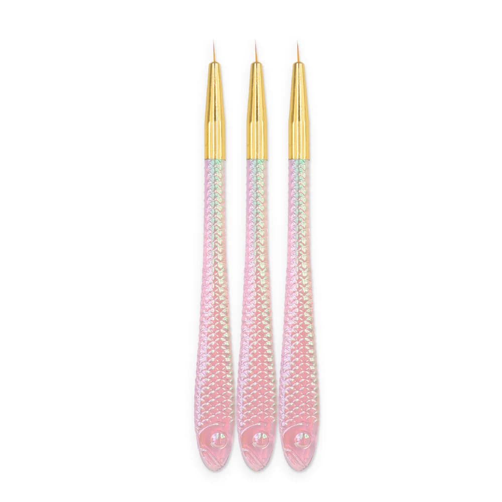 Kit Pincel Fino Cabo Peixinho Rosa Real Love 3 unidades