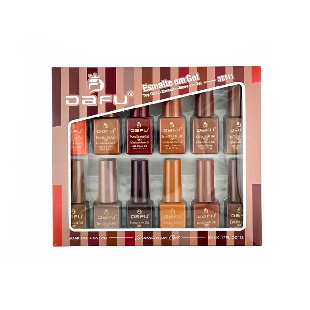 Kit Esmalte em Gel 3 em 1 Dafu Nude 12 unidades