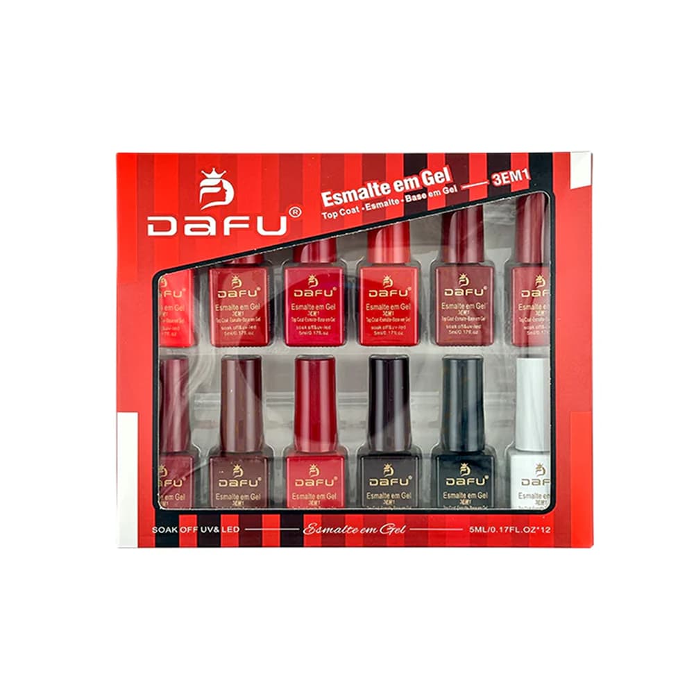 Kit Esmalte em Gel 3 em 1 Dafu Vermelho 12 unidades